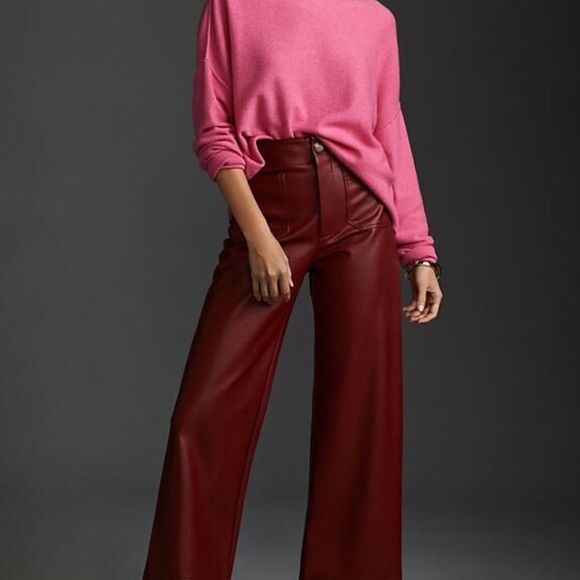 NWOT MAEVE by Anthropologie Colette Wide Leg Faux Leather Cropped Pants - Picture 2 of 10